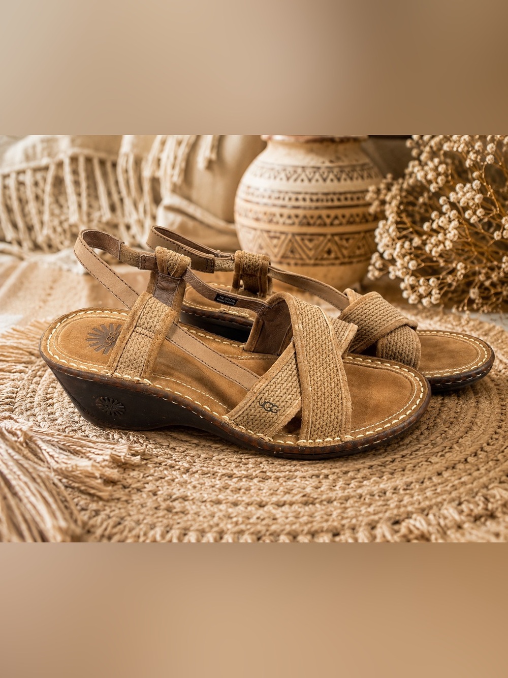 UGG Women's Tan Braided Wedge Slingback Sandals